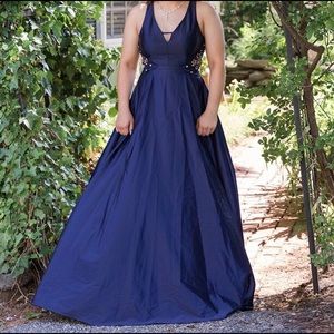 Navy blue long prom dress